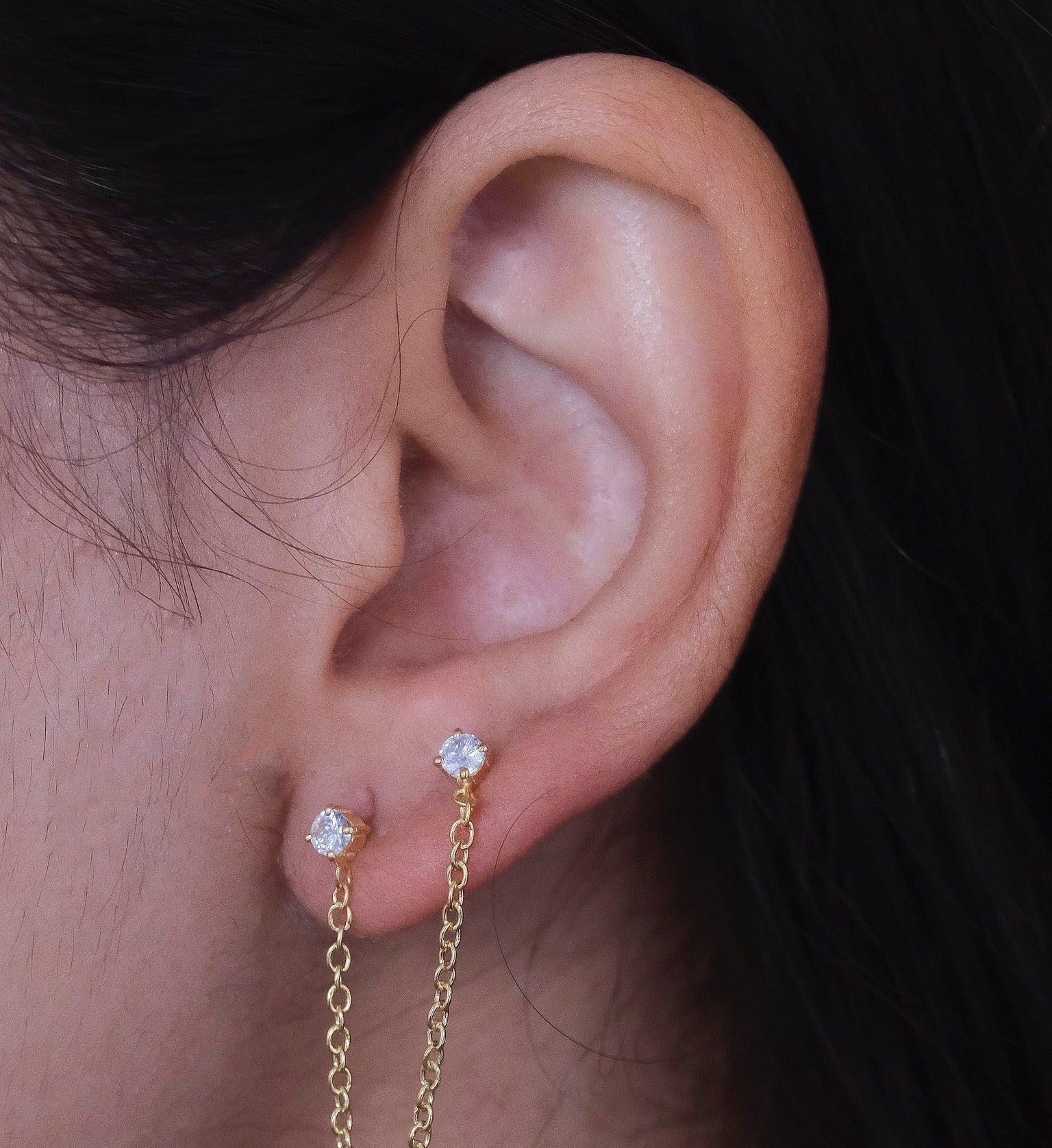 Diamond Ear Chain Studs-Chains and Threaders-Anushka Jain Jewellery