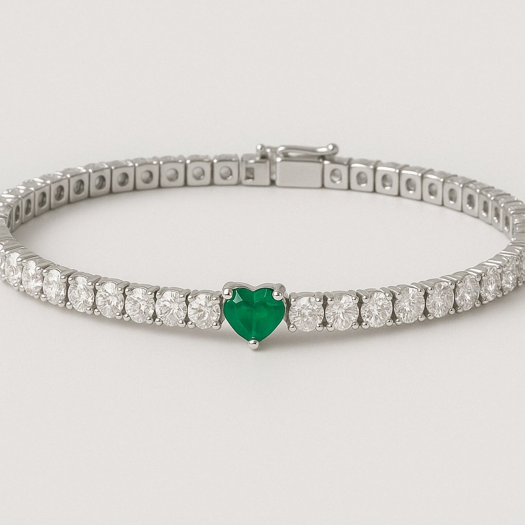 Diamond Emerald Heart Tennis Bracelet-Anushka Jain Jewellery