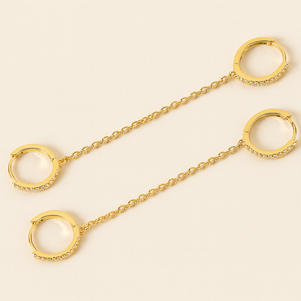 Diamond Hoop Chained Earrings-Chains and Threaders-Anushka Jain Jewellery