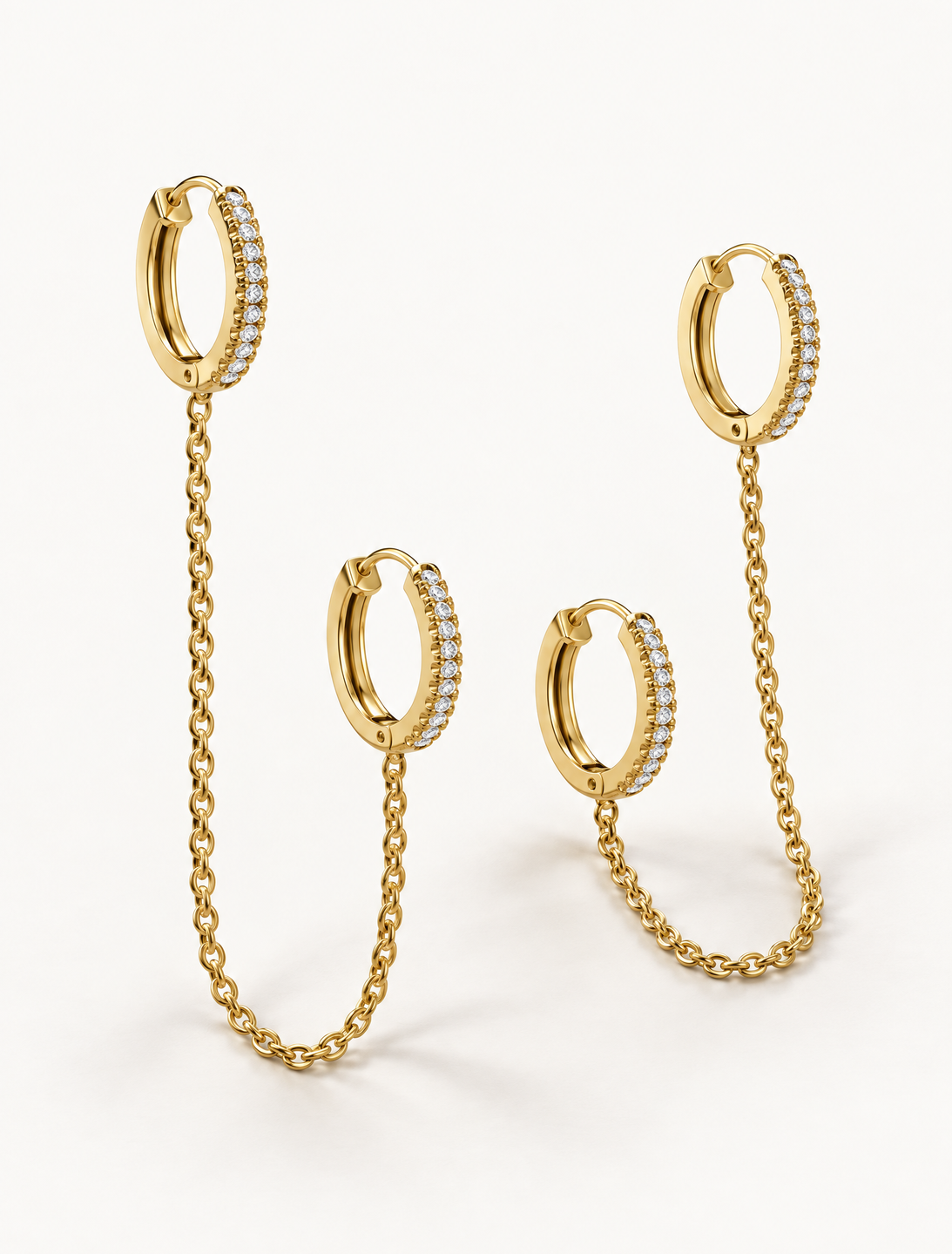 Diamond Hoop Chained Earrings