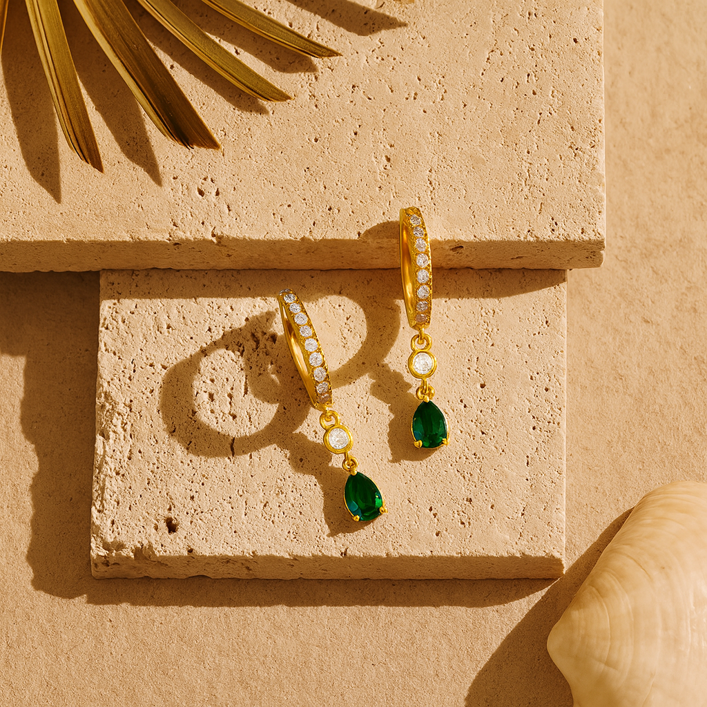 Diamond Hoop Emerald Huggie-Huggie-Anushka Jain Jewellery