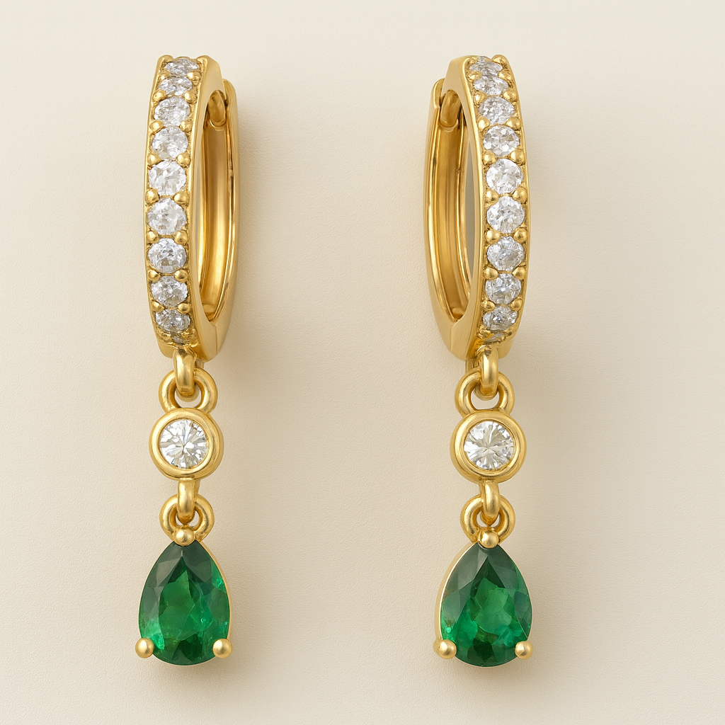 Diamond Hoop Emerald Huggie-Huggie-Anushka Jain Jewellery
