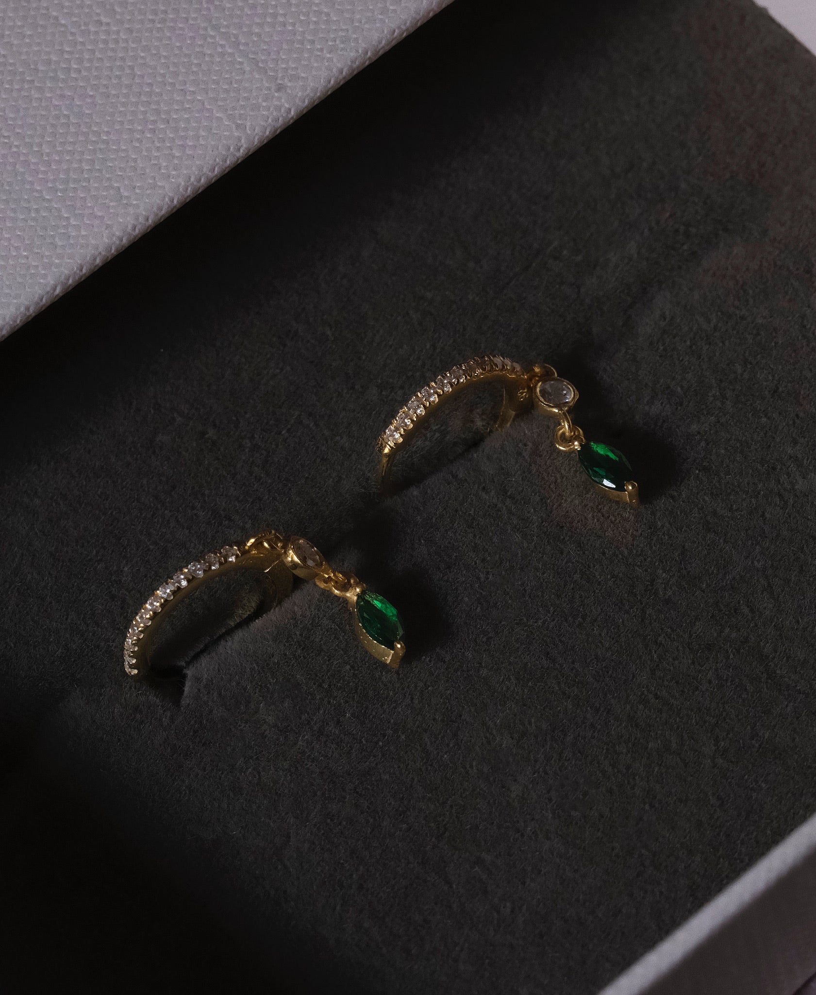 Diamond Hoop Emerald Huggie-Huggie-Anushka Jain Jewellery