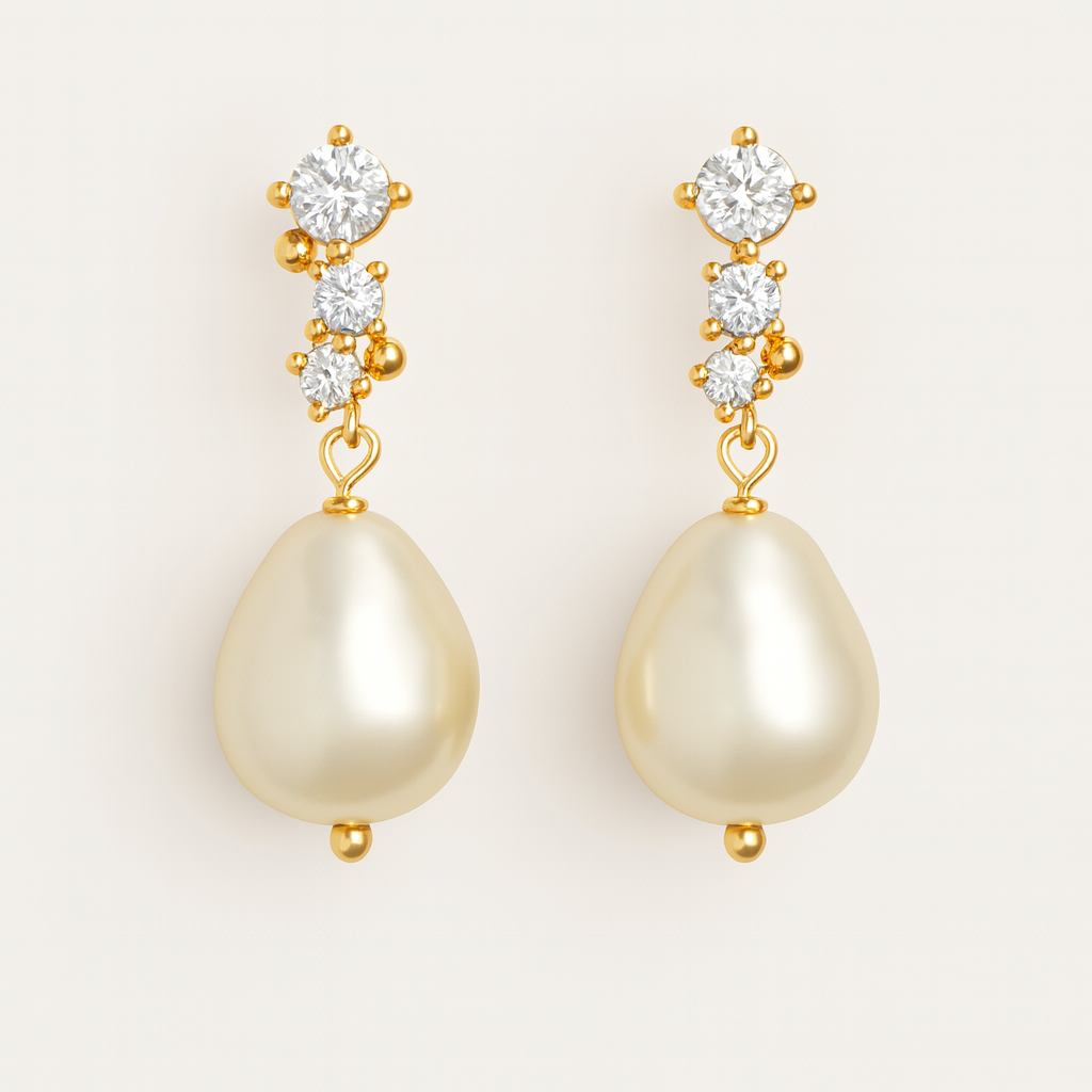 Diamond Pearl Drop Earrings-Anushka Jain Jewellery