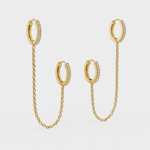 Diamond Hoop Chained Earrings