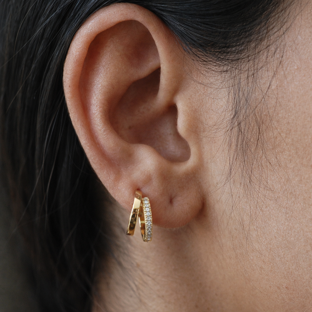 Double Line Diamond Huggie-Huggie-Anushka Jain Jewellery