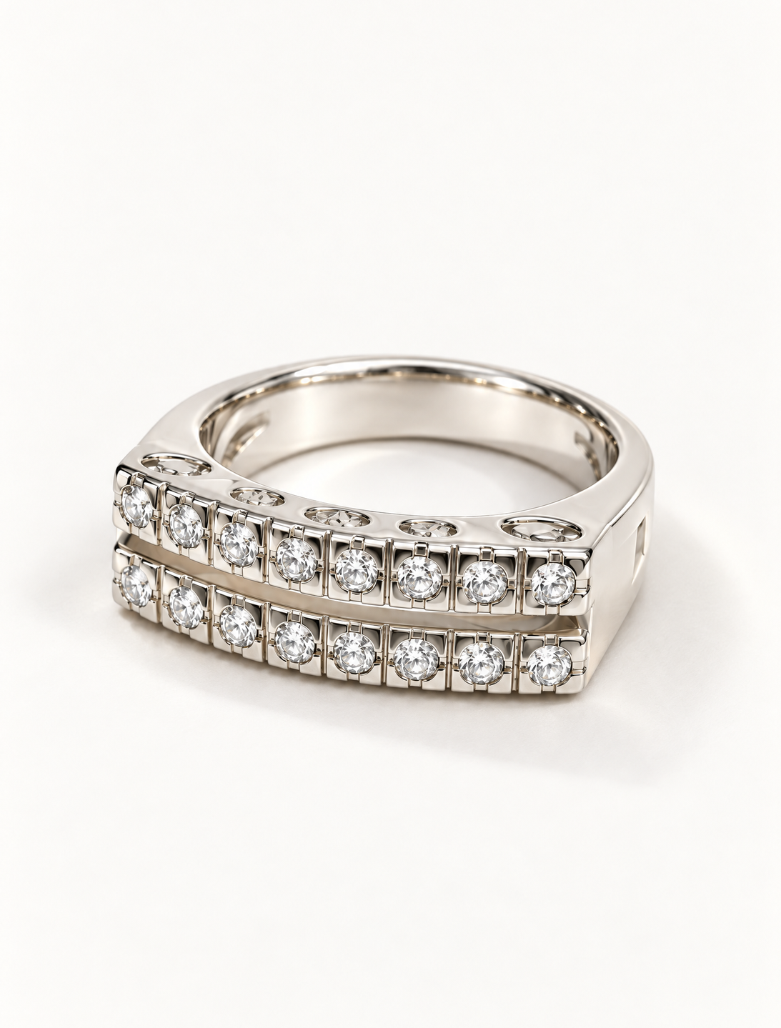 Double Row White CZ Band Ring