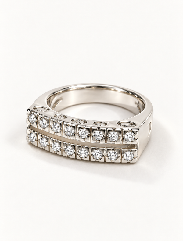 Double Row White CZ Band Ring