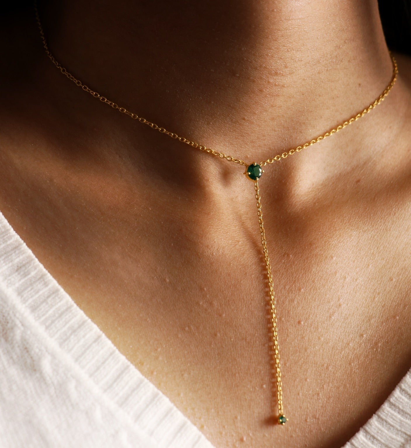 Emerald Drop Lariat Necklace