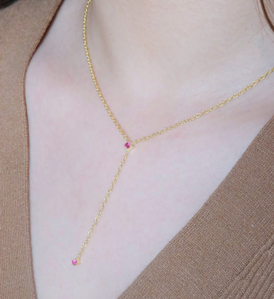 Ruby Drop Lariat Necklace