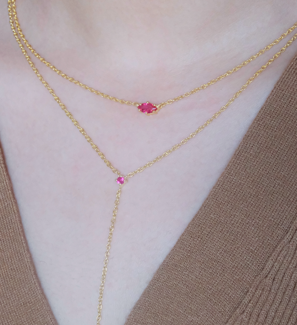 Ruby Drop Lariat Necklace