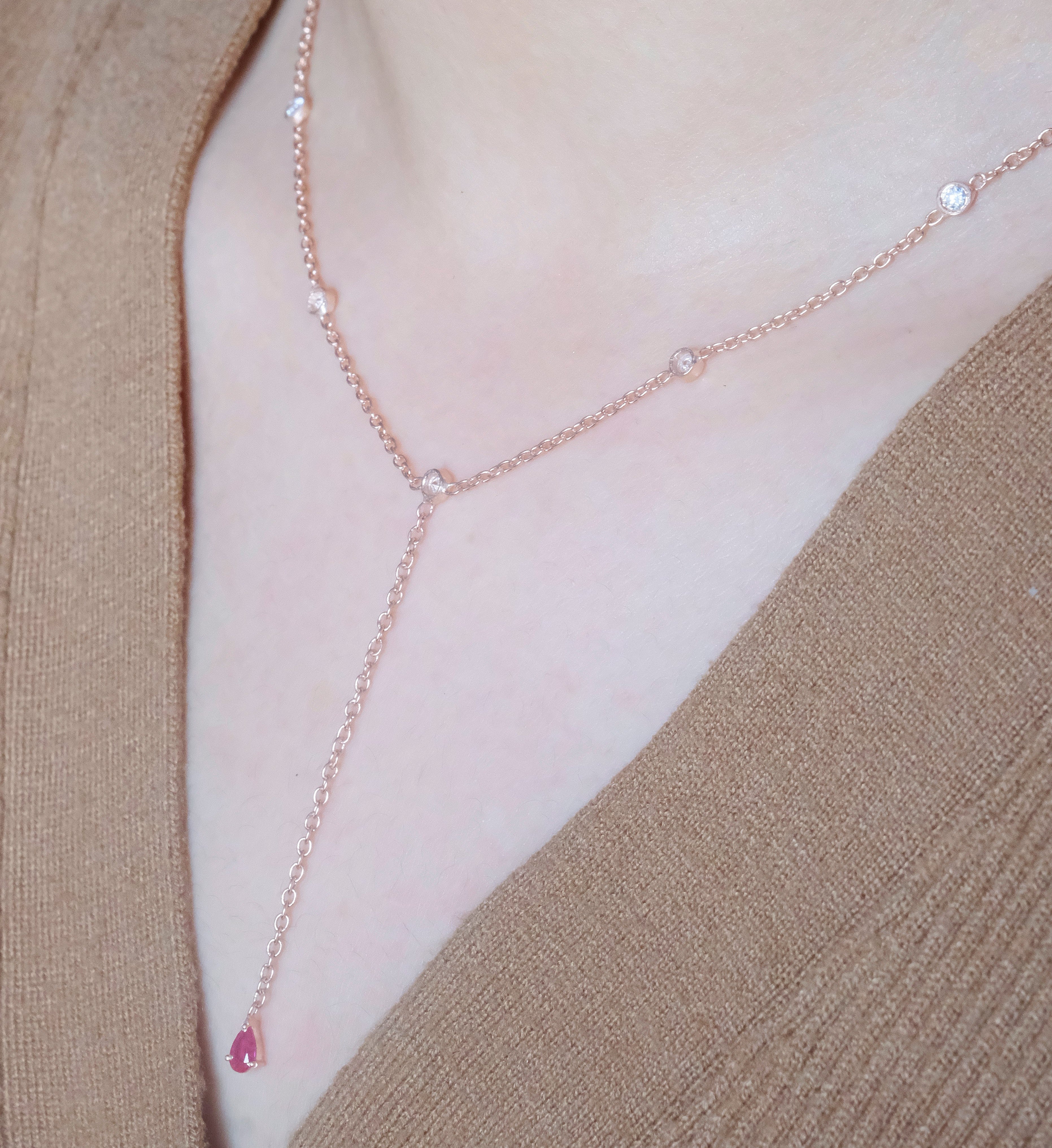 Ruby Duet Lariat Necklace