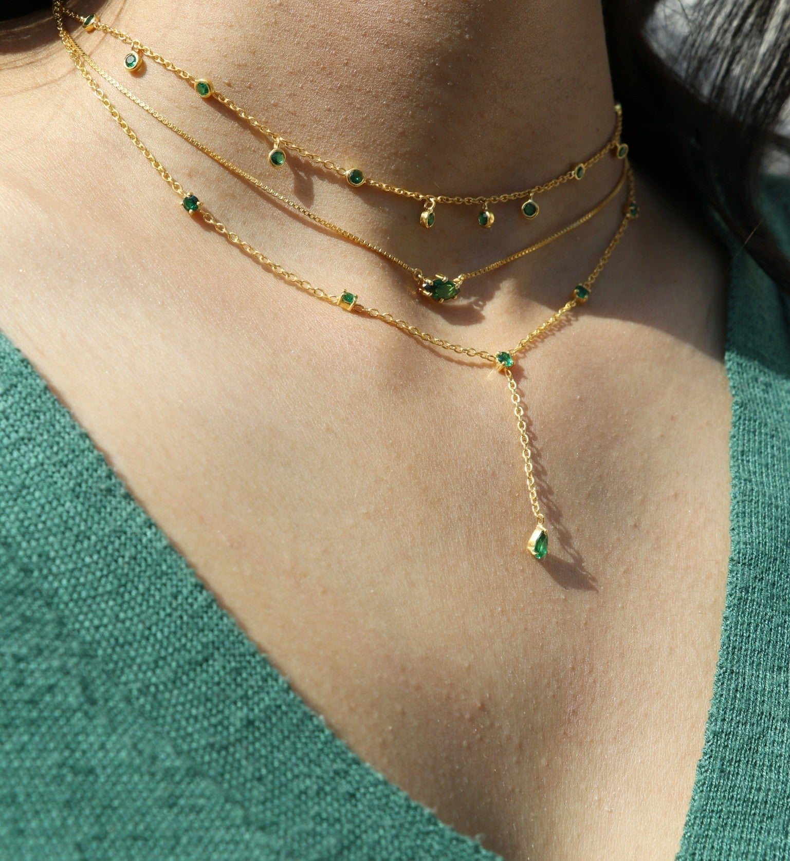 Emerald Drop Lariat Necklace