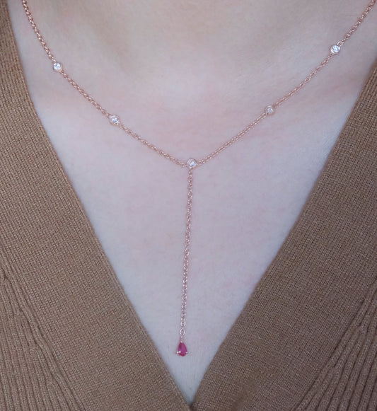 Ruby Duet Lariat Necklace