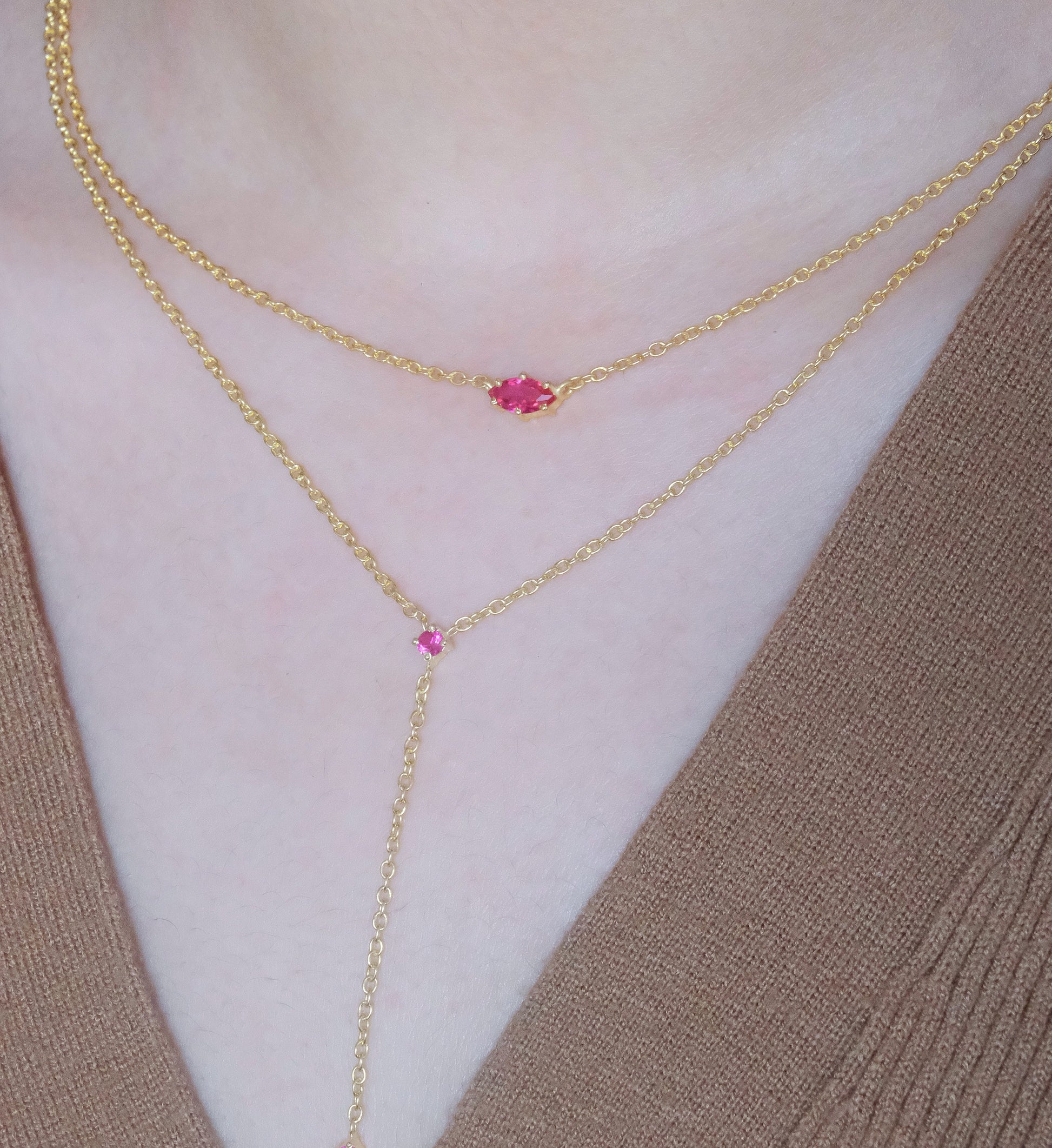 Ruby Drop Lariat Necklace