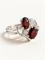 Dual Garnet Heart Swirl Ring