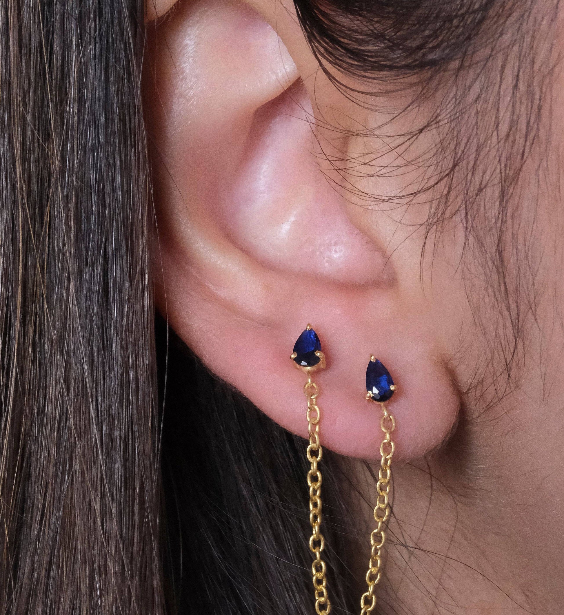 Sapphire Drop Ear Chain