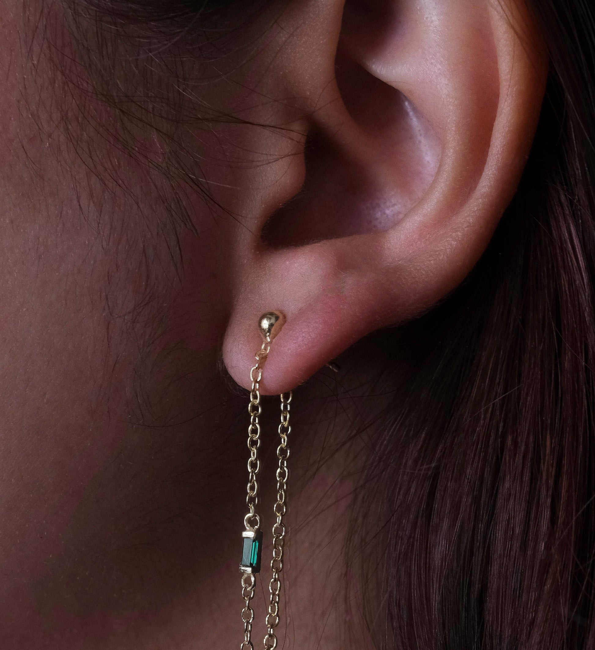 Long Emerald Chain Earrings