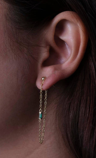 Long Emerald Chain Earrings