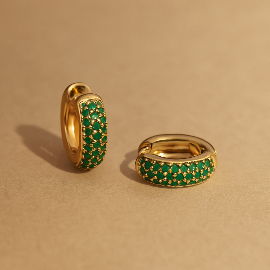 Emerald Bold Huggies-Huggie-Gold Vermeil-Anushka Jain Jewellery