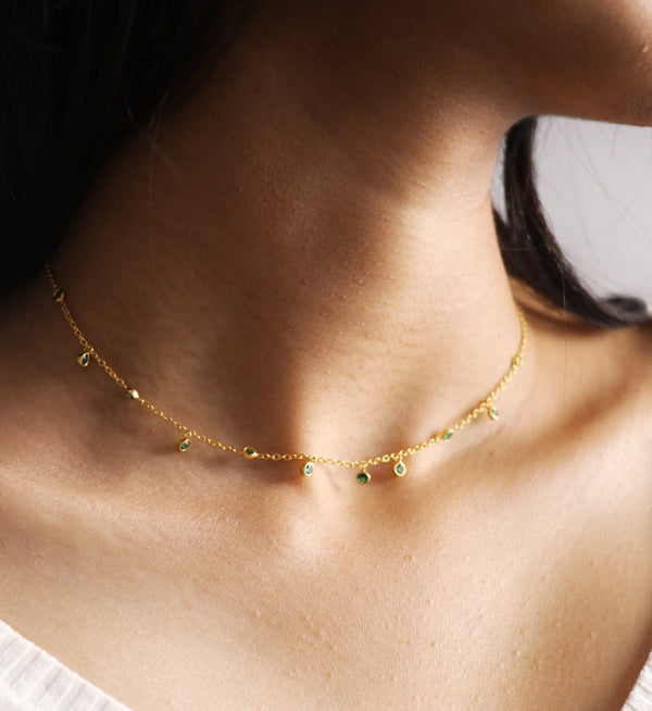 Emerald Drop Necklace-Pendants-Gold Vermeil-Anushka Jain Jewellery