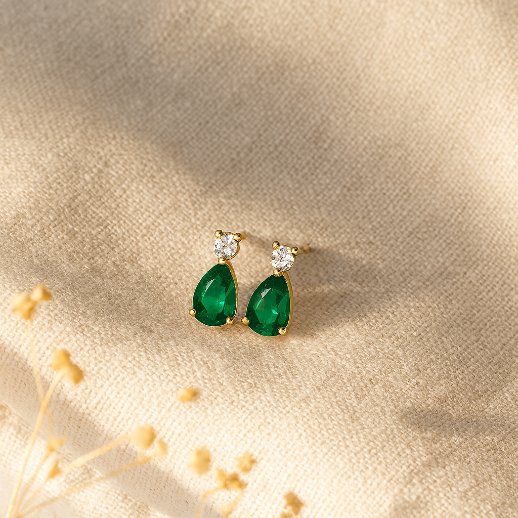 Emerald Drop Studs-Studs-Anushka Jain Jewellery