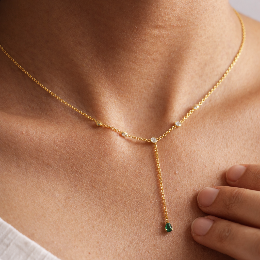 Emerald Duet Lariat Necklace-Lariats-Anushka Jain Jewellery