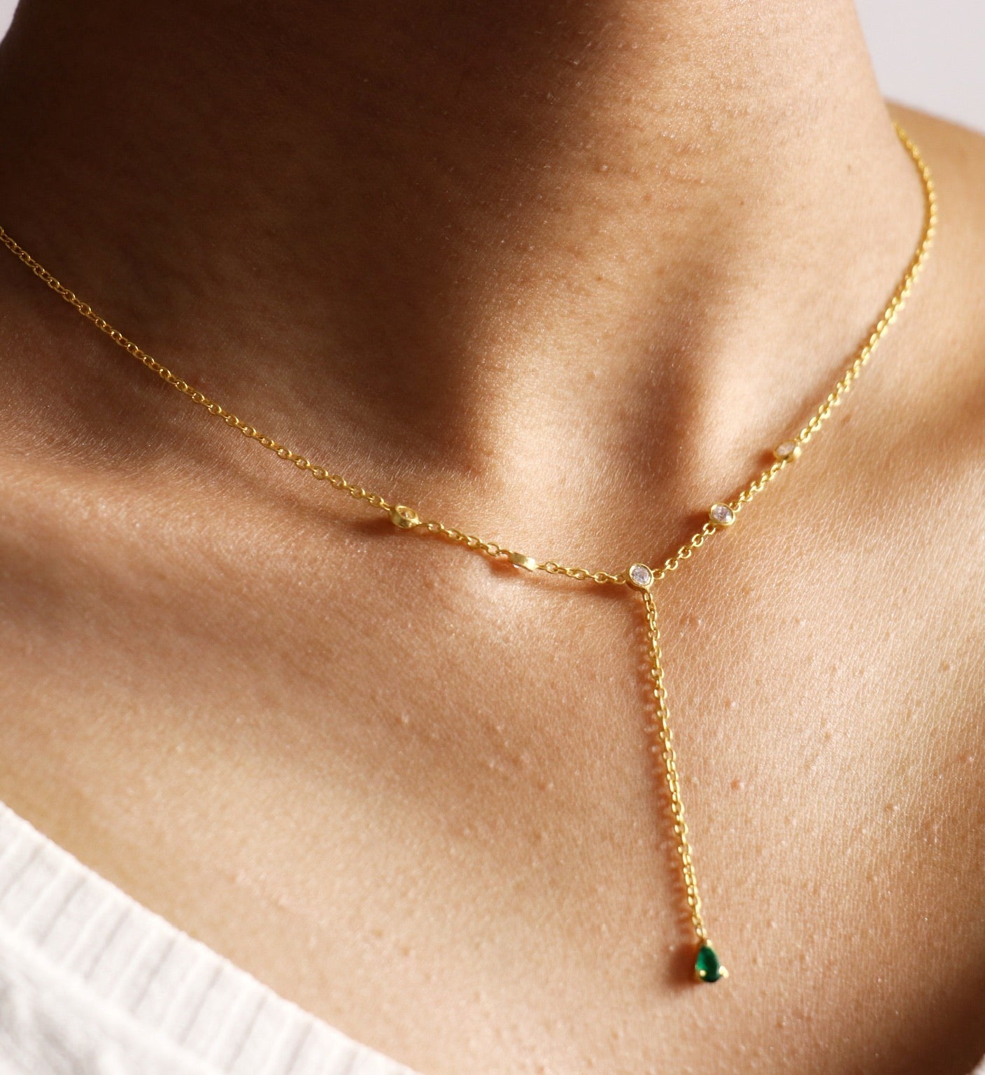 Emerald Duet Lariat Necklace-Lariats-Anushka Jain Jewellery