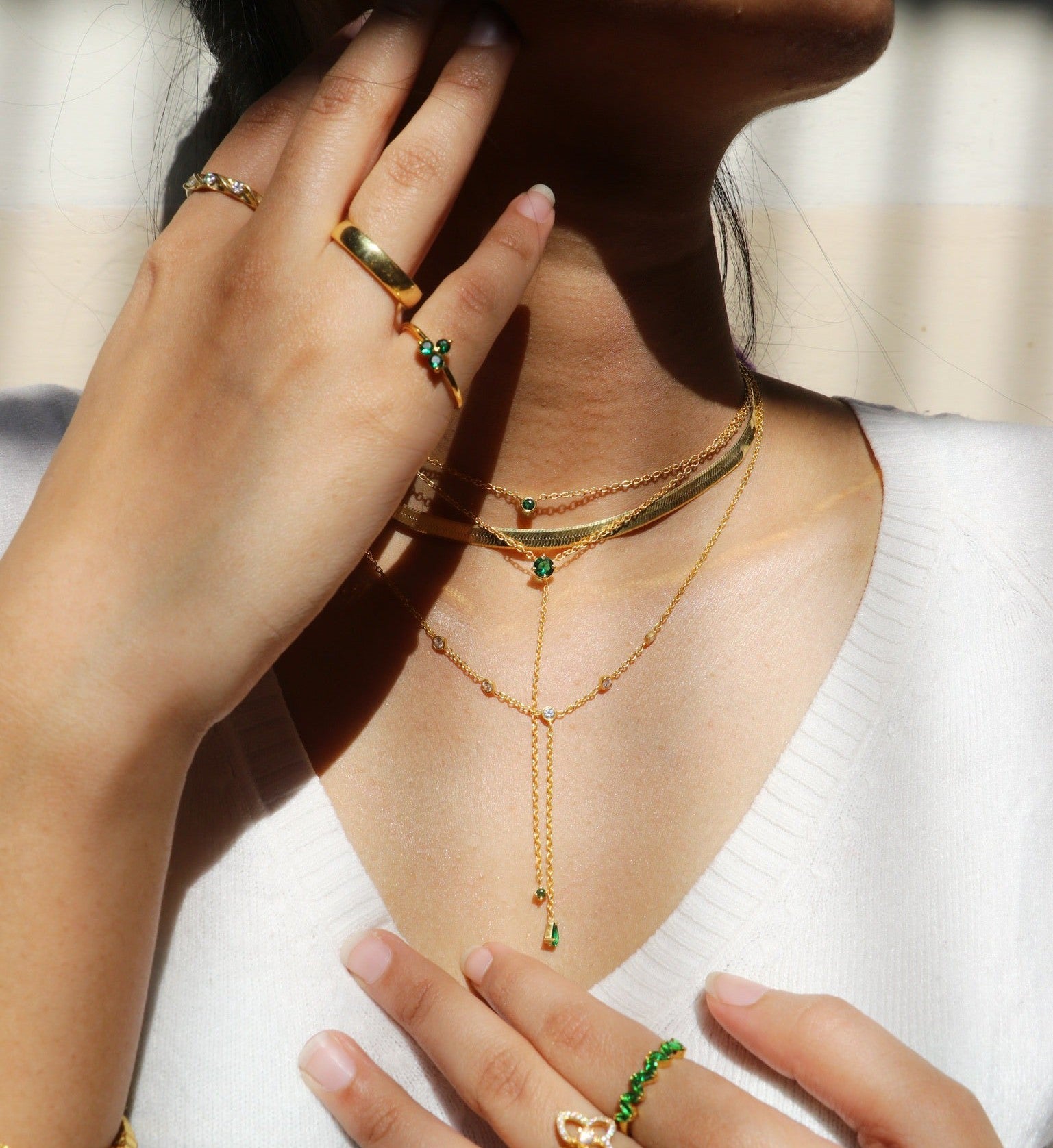Emerald Duet Lariat Necklace-Lariats-Anushka Jain Jewellery