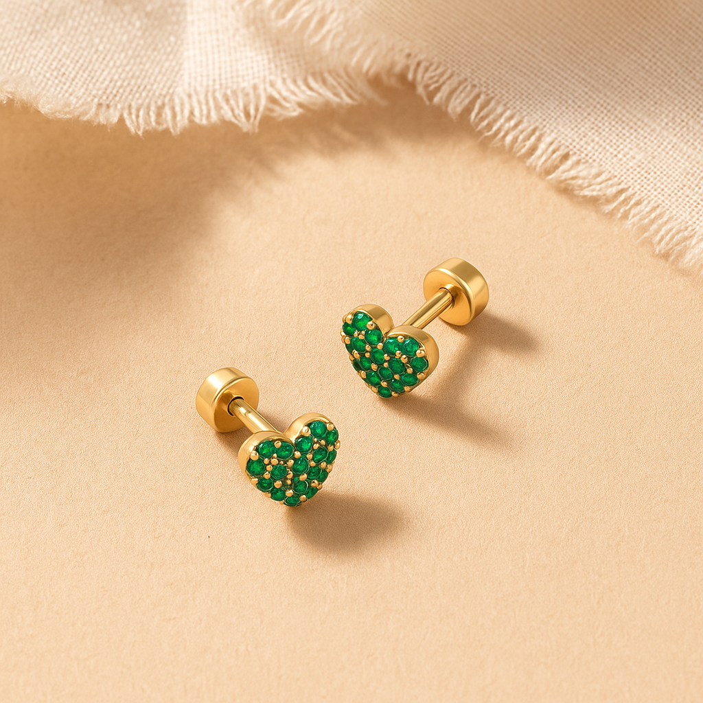 Emerald Heart Studs-Studs-Gold Vermeil-Anushka Jain Jewellery
