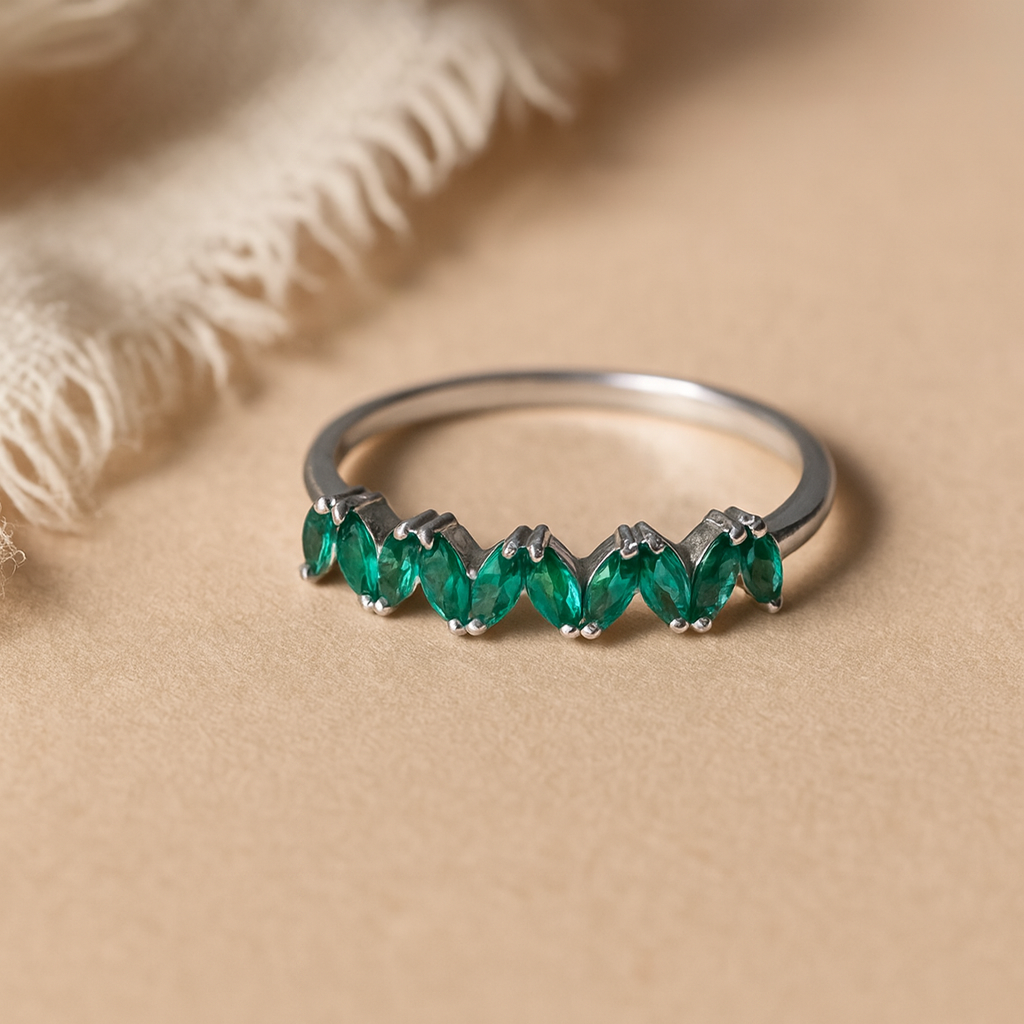 Emerald Marquise Band-Rings-Anushka Jain Jewellery