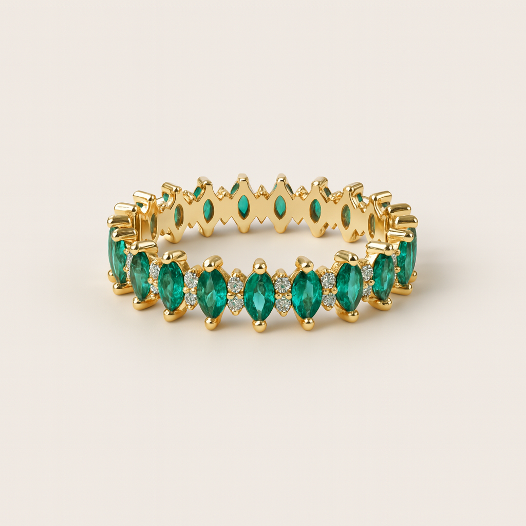 Emerald Marquise Eternity Ring-Anushka Jain Jewellery