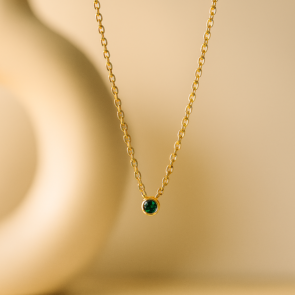 Emerald Solitaire Necklace-Pendants-Gold Vermeil-Anushka Jain Jewellery