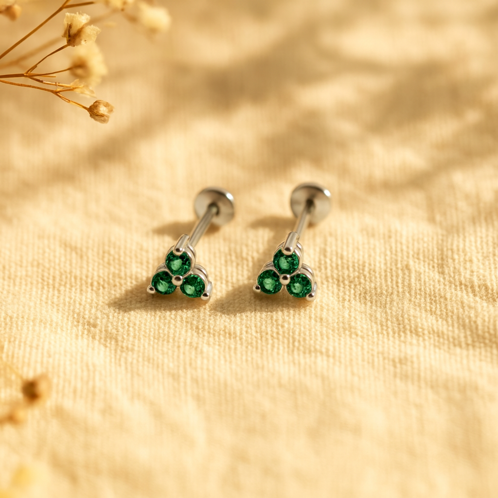 Emerald Trio Studs-Studs-Silver-Anushka Jain Jewellery