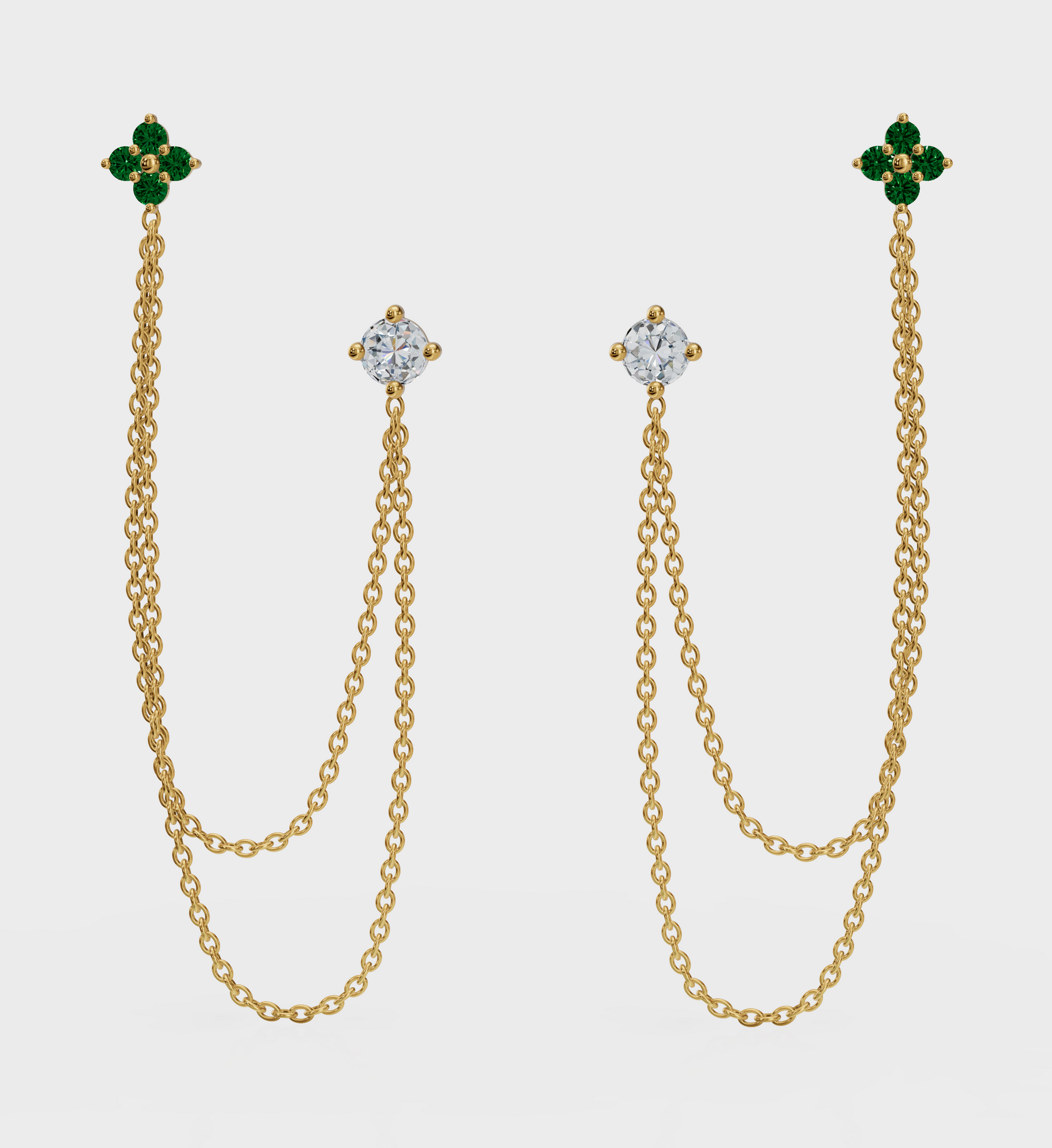 Emerald Diamond Duet Chain Earrings