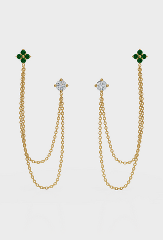 Emerald Diamond Duet Chain Earrings