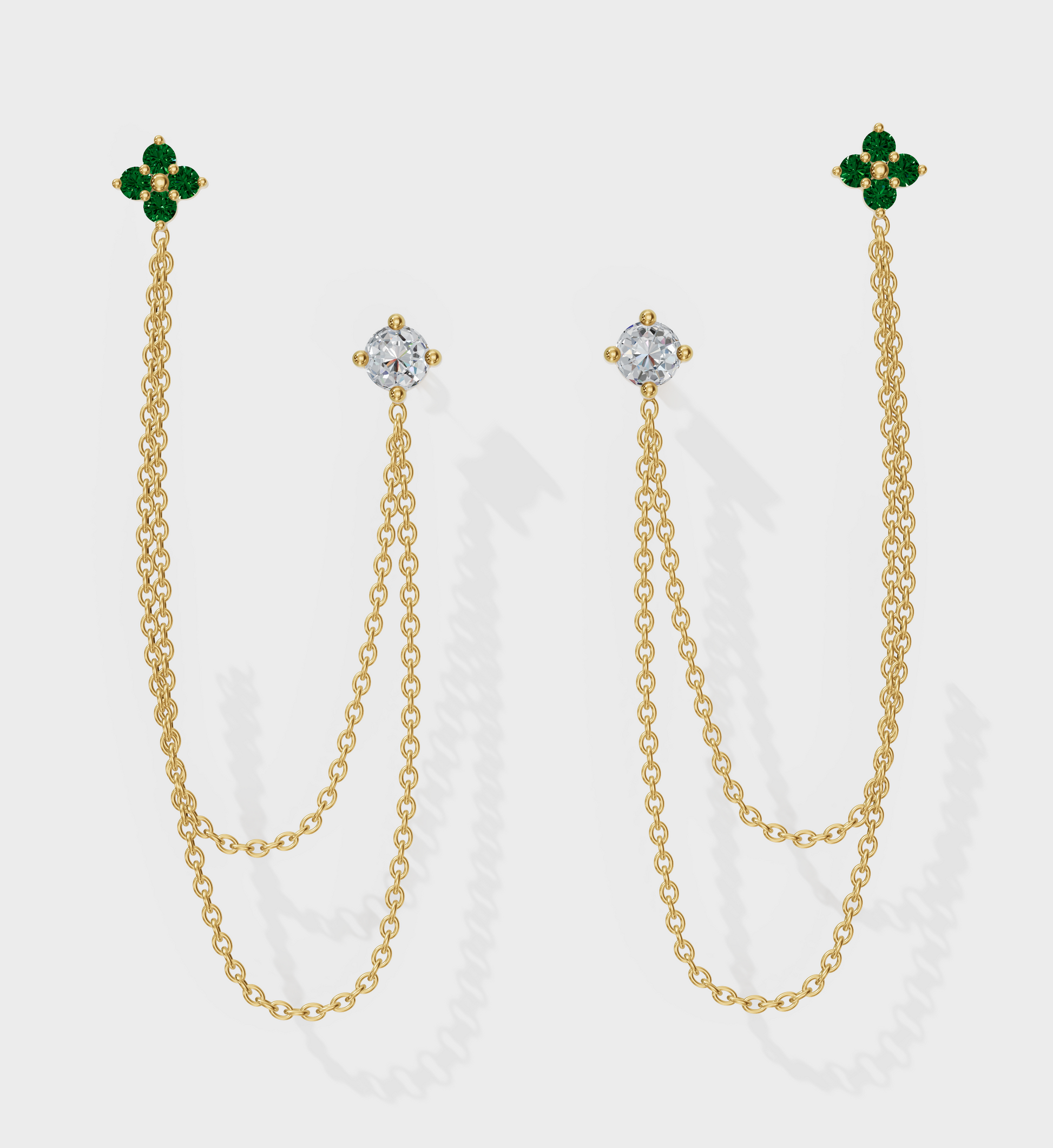 Emerald Diamond Duet Chain Earrings