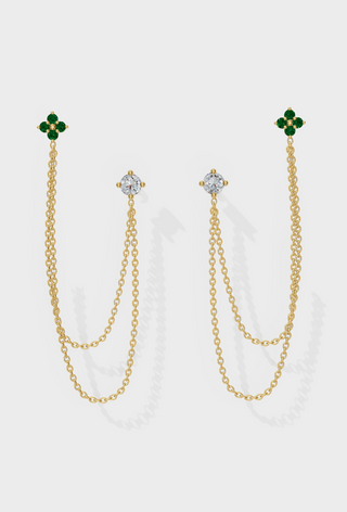 Emerald Diamond Duet Chain Earrings