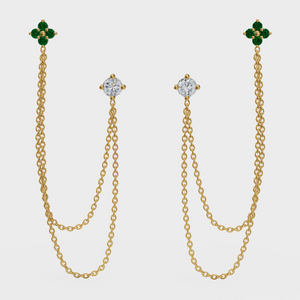 Emerald Diamond Duet Chain Earrings