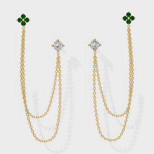 Emerald Diamond Duet Chain Earrings