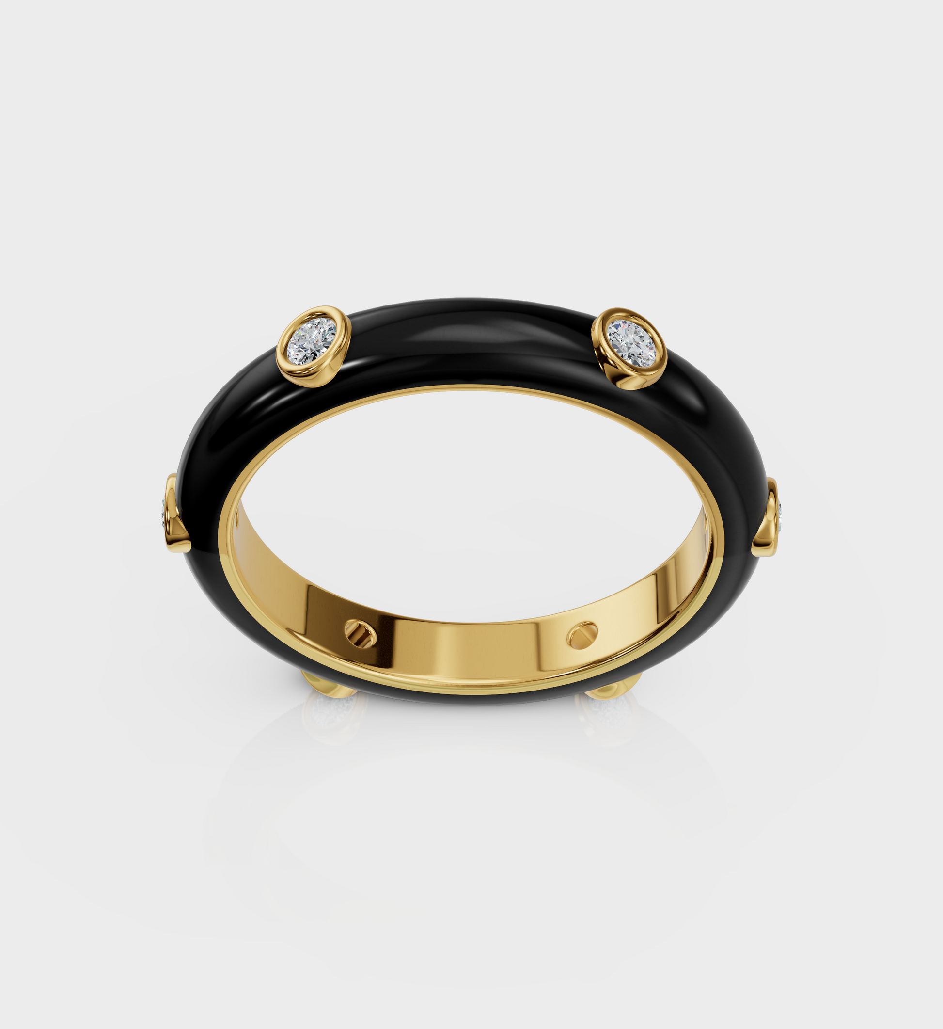 Black Studded Enamel Ring