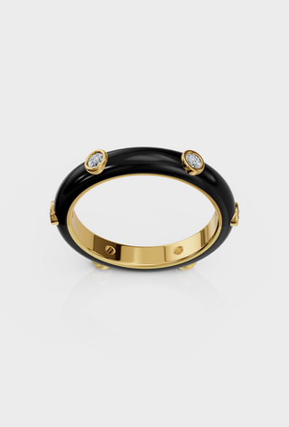 Black Studded Enamel Ring