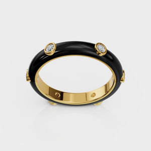 Black Studded Enamel Ring