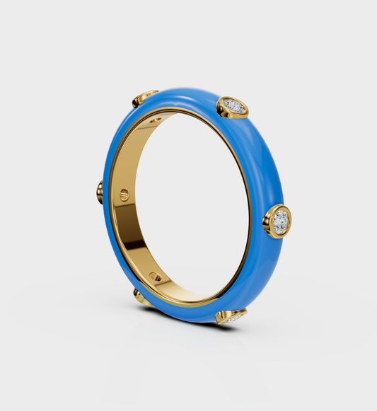 Blue Studded Enamel Ring