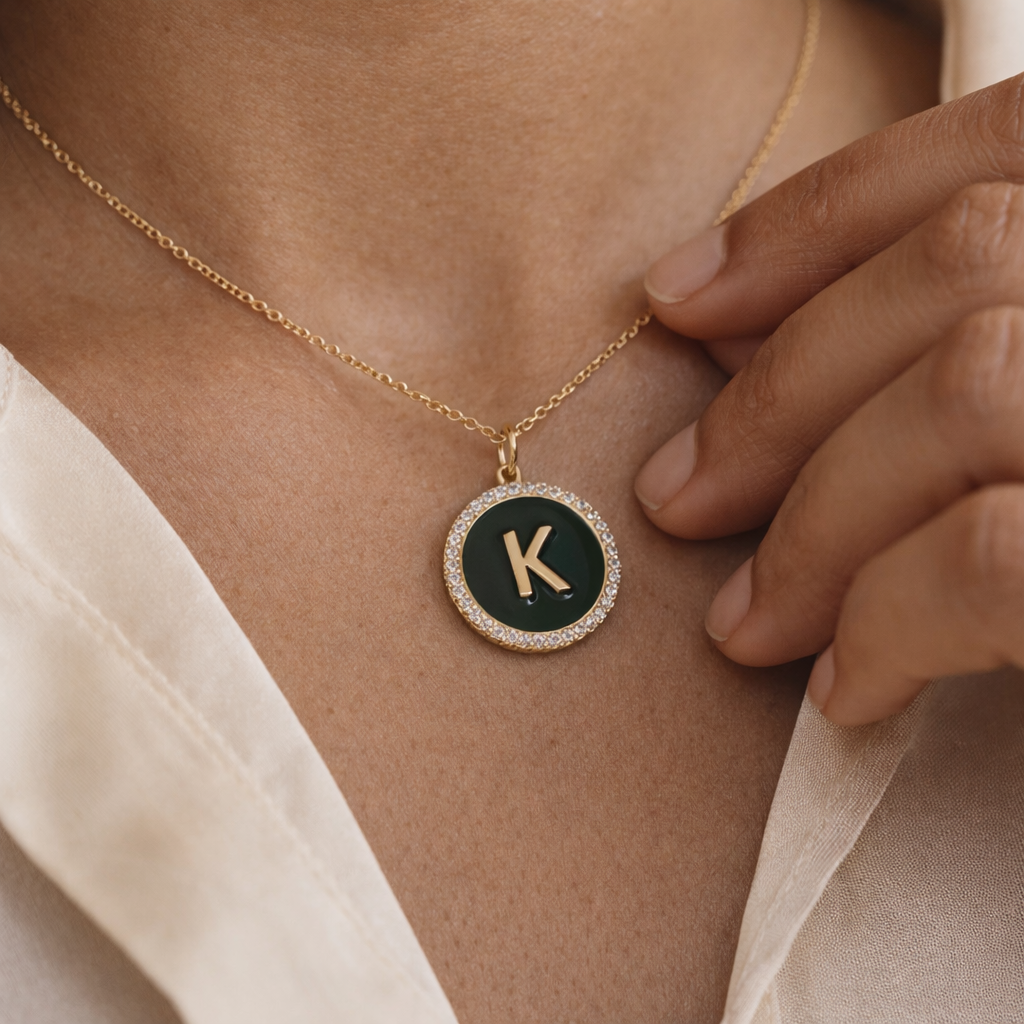 Enamel Initial Coin-Pendants-Anushka Jain Jewellery