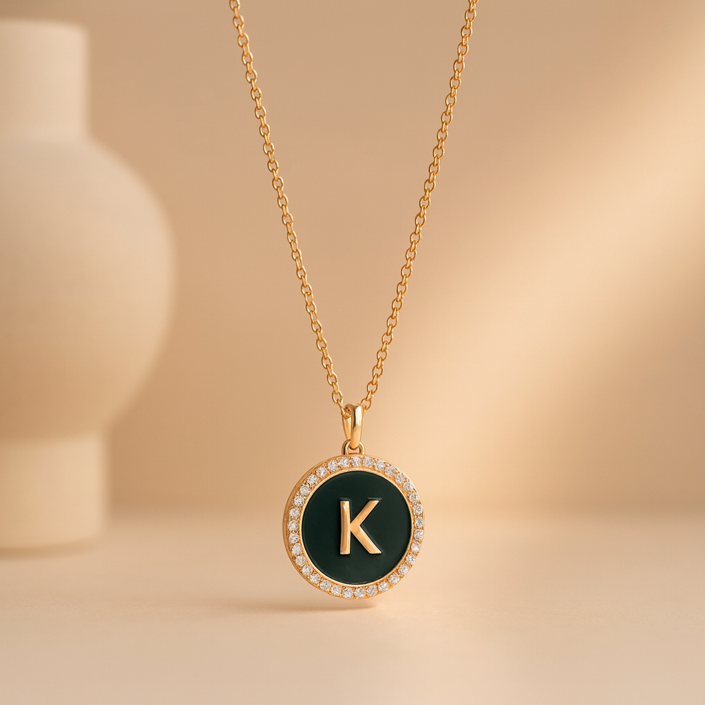 Enamel Initial Coin-Pendants-Anushka Jain Jewellery