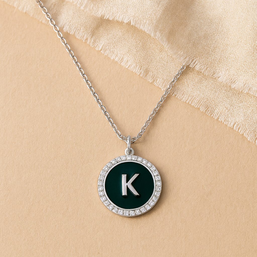 Enamel Initial Coin-Pendants-Silver-Anushka Jain Jewellery