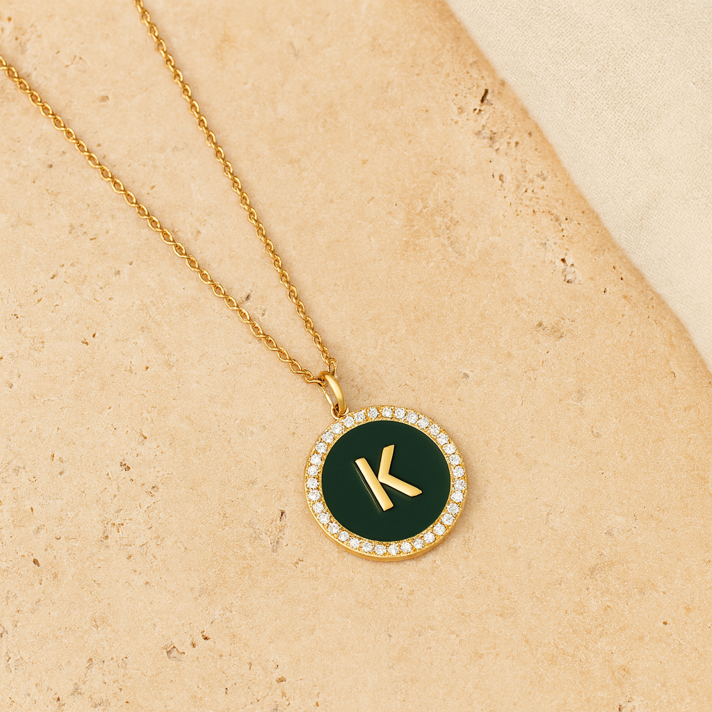 Enamel Initial Coin-Pendants-Gold Vermeil-Anushka Jain Jewellery