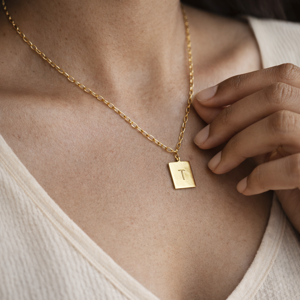 Engraved Square Bar Necklace-Pendants-Anushka Jain Jewellery