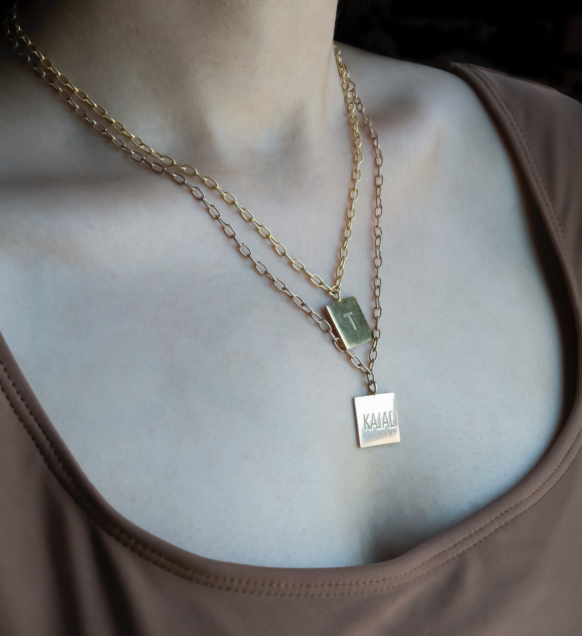 Engraved Square Bar Necklace-Pendants-Anushka Jain Jewellery